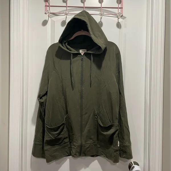 Pact Hooded Full Zip Up Organic Cotton Stretch Olive Sage Green Size Large - Image 2