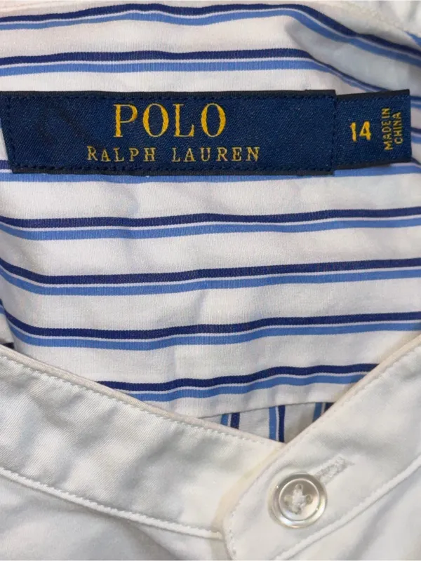 Polo Ralph Lauren Striped Bib-Front Poplin Dress Preppy Chic Tuxedo Dress Sz 14‎ - Image 3
