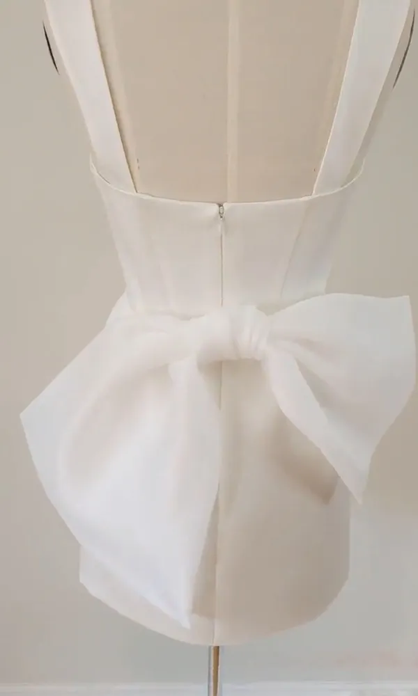 Custom Made Bridal Satin Dress With Bow - Image 6