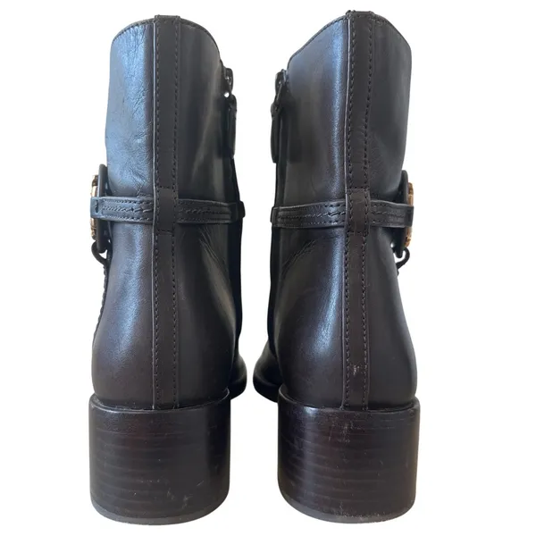 Tory Burch Miller 45mm Leather Ankle Booties Espresso Brown Gold Logo 8.5M - Image 5