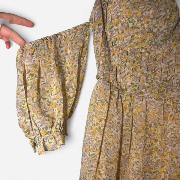 ASTR autumn wedding guest Yellow Floral Mini Dress XS | Coquette Romantic - Image 4