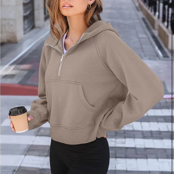 NWT Tan half zip hoodie Size M - Image 4