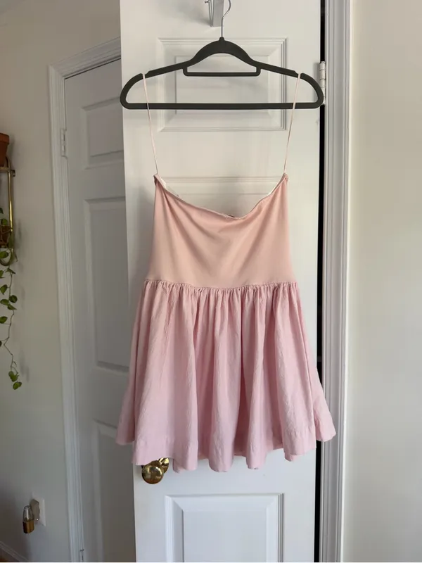 Free People Pink 100% Cotton Strapless Drop Waist Mini Dress M - Image 5
