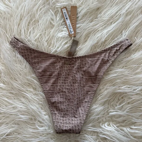 Skims Swim Cheeky Tanga Bottom Dune Crocodile Print Size Large - Image 7