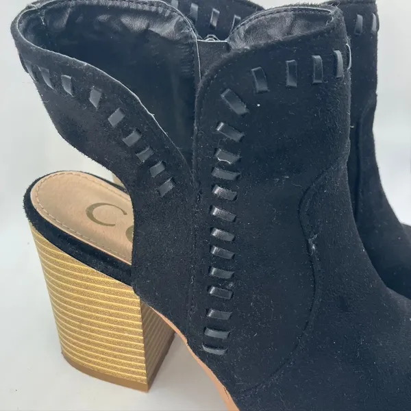 Ccocci Black Suede Cutout Slingback Block Heel Booties Size‎ 6.5 Western Style - Image 2