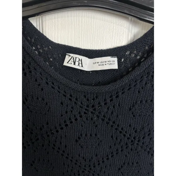 Zara Navy Blue Pointelle Knit Sleeveless Sweater Dress M Holiday Party Boho - Image 4