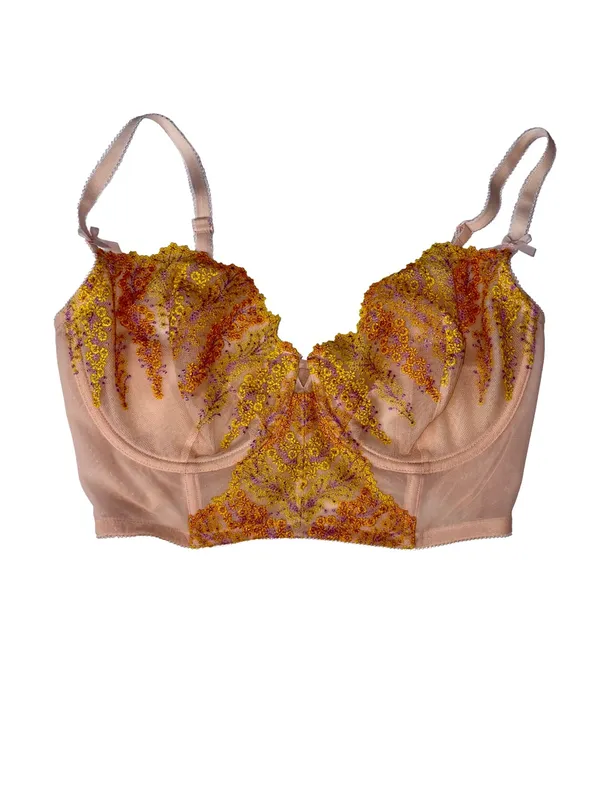 Victoria’s Secret Embroidered Longline Bra 36DD Blush Pink Floral Unlined - Image 2