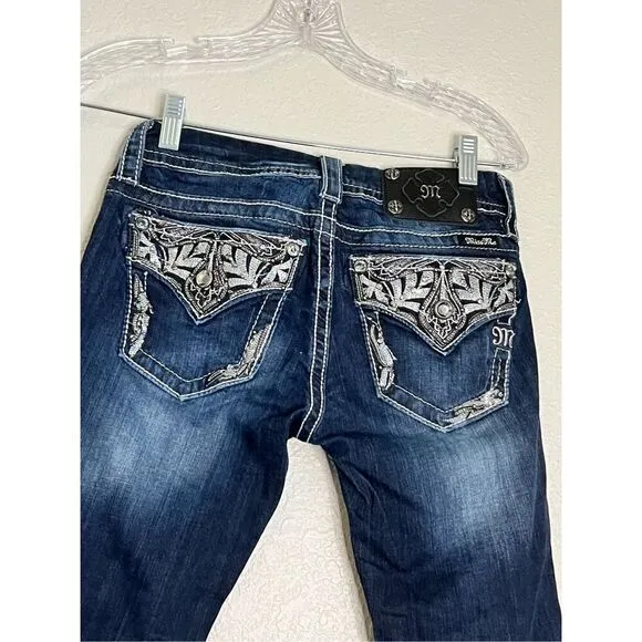 Miss Me Signature Crop Women's Distressed Embellished Bling Back Pockets Size 26 - Image 2