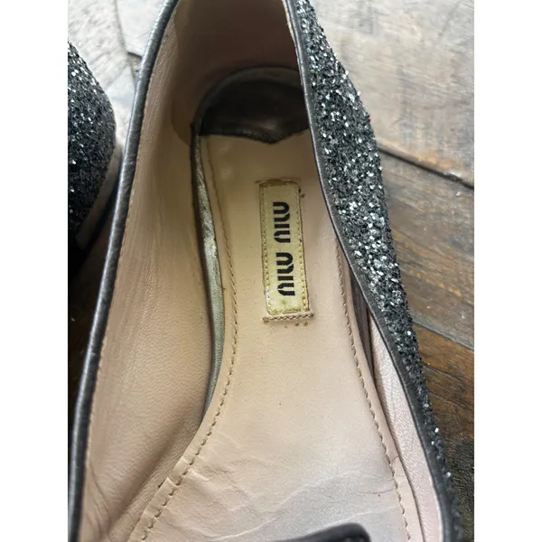 Miu Miu Silver Glitter Studded Toe Cap Smoking Slipper Loafers EU 37 US 7 5S8518 - Image 9