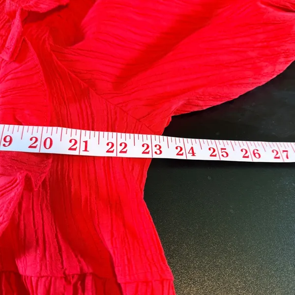 Womens Red Ruffle Shoulder‎ Dress Textured Puff Sleeve XL - Image 5