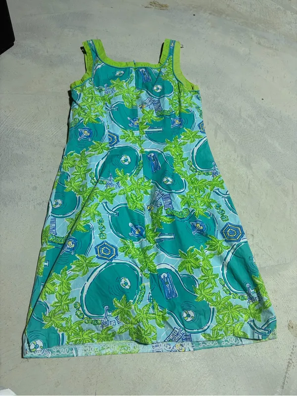 Lilly Pulitzer vintage Tropical Pool-Print Sundress in Teal and Lime 2 - Image 10