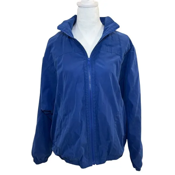 Vintage Norm Thompson Blue Windbreaker Jacket Women's XL Knit Lined‎ Zip Front - Image 2