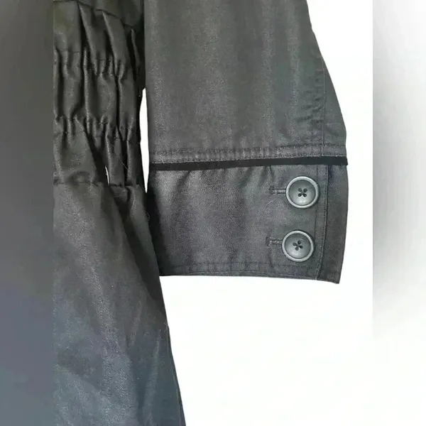 Willi Smith Black Double Breasted Trench‎ Coat Elastic Waist Button Front Small - Image 4
