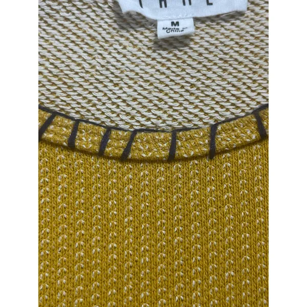 THML Textured Peplum Bell Sleeve Top Women M Mustard Whipstitch Crew Neck Boho - Image 6