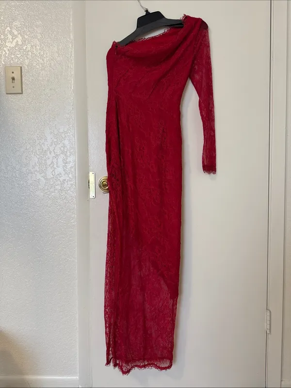 Lovers + Friends Red Lace Asymmetrical Maxi Dress Size XS - Image 7
