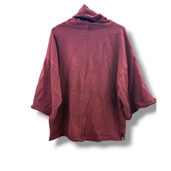 Free People Mock Neck Poncho‎ Sweatshirt Womens S Burgundy Oversized OB533959 - Image 2