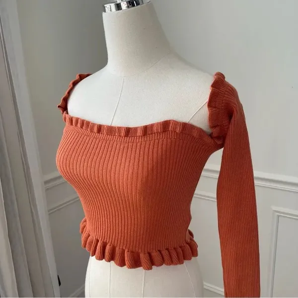 NWT ASOS Burnt Orange Rust Bardot Style Crop Top 4 - Image 3