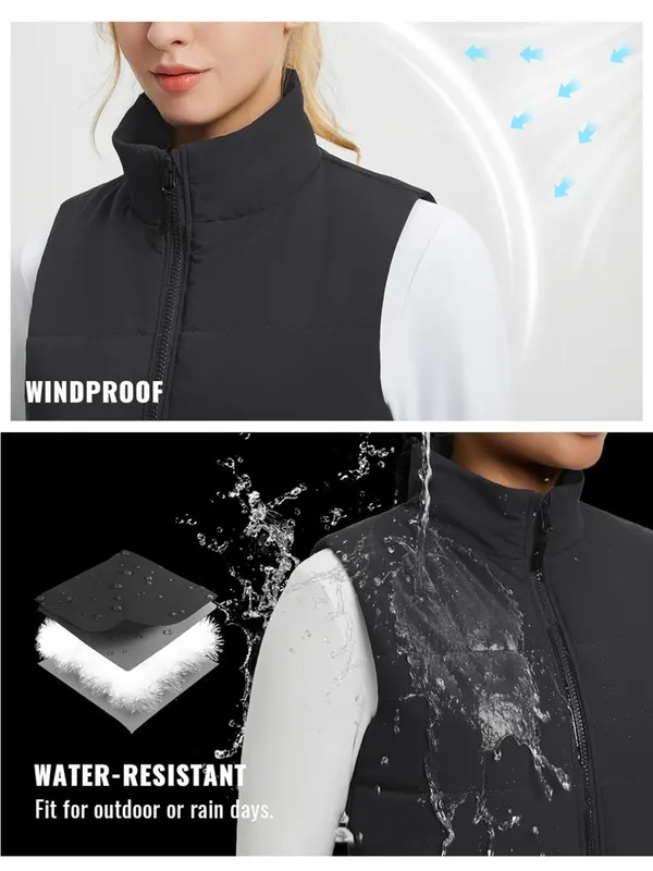 Baleaf Women's Black Quilted Puffer Vest with Stand Collar - Image 6
