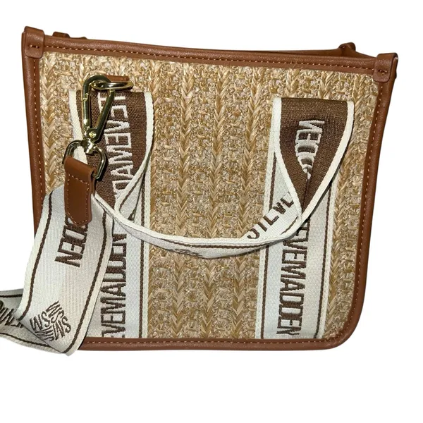 Steve Madden BWEBBER Straw Tote Crossbody Bag Beige/Brown w/Credit Card Holder‎ - Image 2