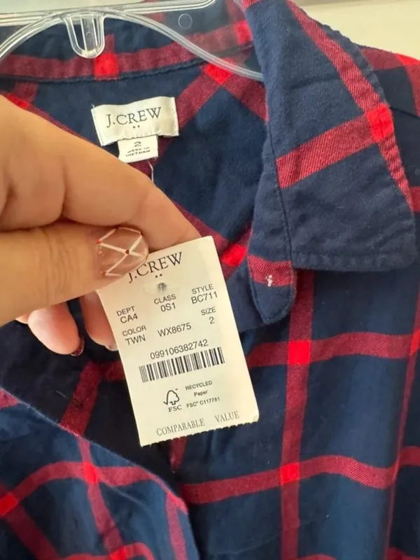 NWT J. Crew Size 2 Navy Blue Red Plaid Tie-Waist Flannel Belted Shirt Dress NEW - Image 5