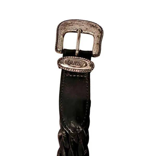 Vintage 90s Y2K Guess Black Genuine Woven Leather Western Belt W Silver Buckle L - Image 4