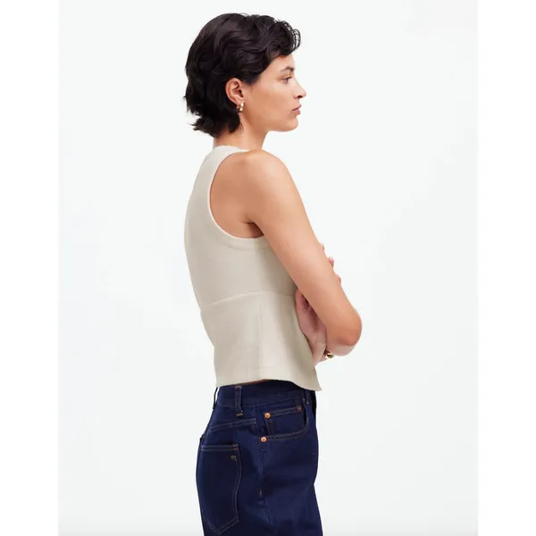 Madewell Split Crewneck Cardigan Tank Lighthouse Beige Knit Vest Cropped S NWT - Image 3