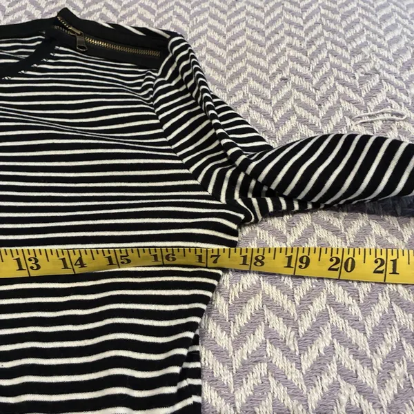 Lauren Ralph Lauren Womens Knit Tee Top Black/White Striped Elbow Patch Large - Image 6