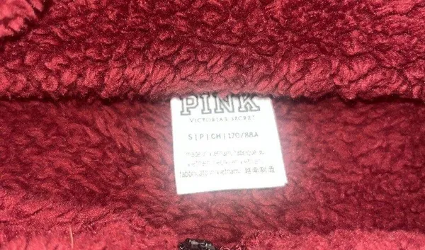 Victorias Secret PINK Teddy Full Zip relaxed jacket cozy fleece sherpa Maroon S - Image 5