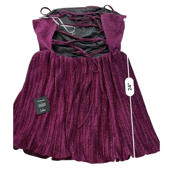 Lulu's Party Era Magenta Sparkly Lace-up Pleated Skater‎ Dress MEDIUM NWT Party - Image 9