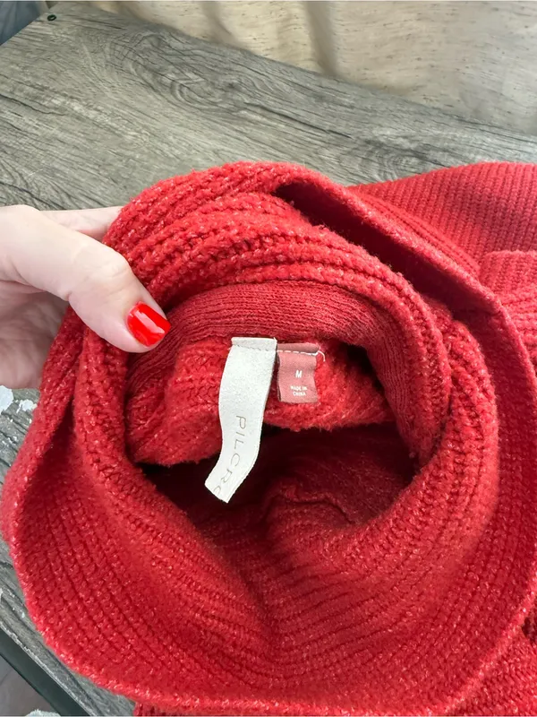 ANTHROPOLOGIE Pilcro Chunky Cowlneck Sweater Red medium - Image 6