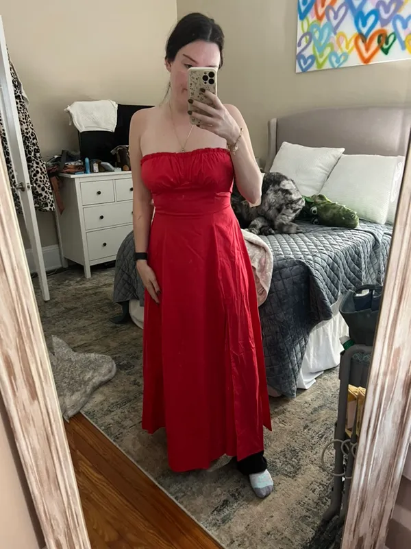 Commence Strapless Dress In Red - Image 5
