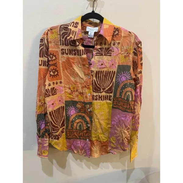 Calypso St. Barth blouse Patchwork Button Down Cotton Lightweight Size‎ Small - Image 2