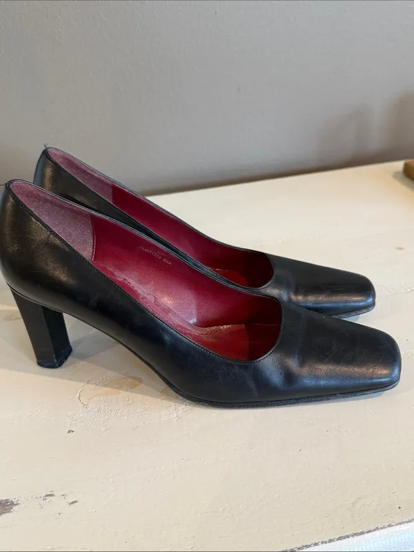Ralph Lauren LAUREN RL Classic Black Leather Square-Toe Pumps 8AA Preppy Old Money Minimalist - Image 2