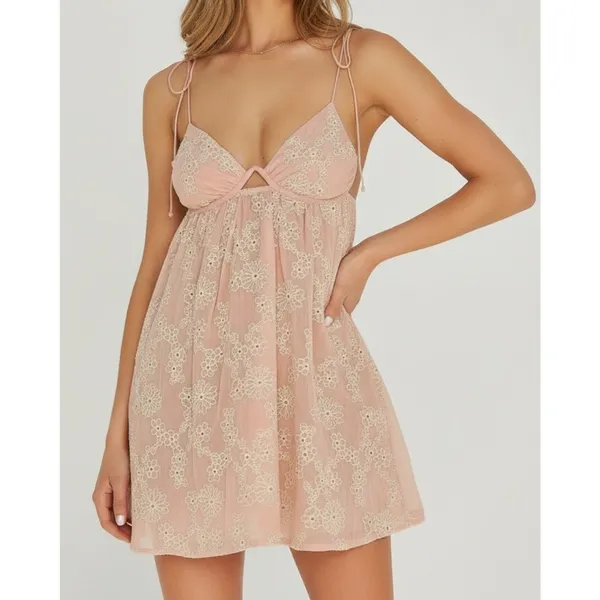 FOR LOVE & LEMONS Frances Cutout Eyelet Mini Dress, Orange, XS - Image 4