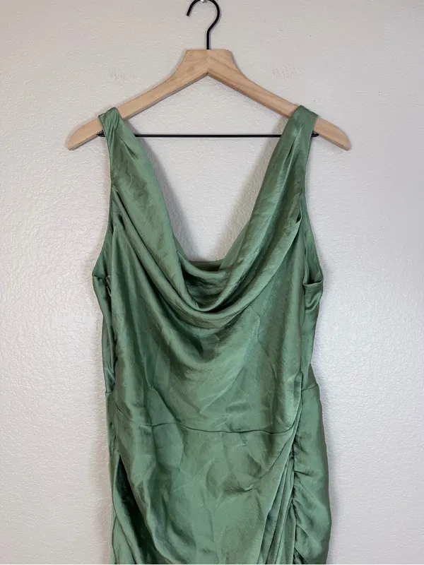 Abercrombie & Fitch A&F Satin Cowl Neck Draped Maci Dress Lush Green XL NEW $140 - Image 10