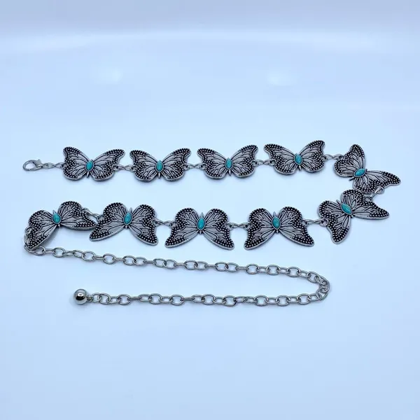 Silver Turquoise Butterfly Whimsygoth Chain Belt, Fits 23-38 Inches, X7GA1253 - Image 6