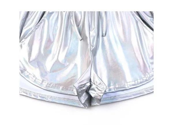 NEW Metallic Shorts Shiny Sparkly Drawstring Shorts S - Image 4