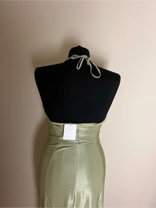 ASOS Sage Green Lace-Up Satin Halter Dress NWT - Image 3