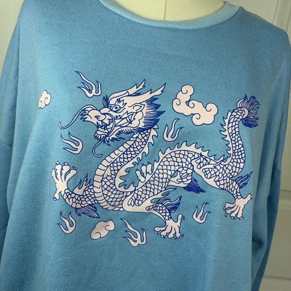 SHEIN blue dragon graphic crewneck - Image 2