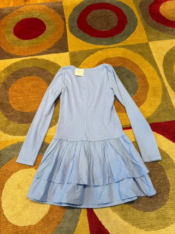 NWT American Eagle Scoop Neck Knit Ruffle Mini Dress Very Short Fitting Medium - Image 4