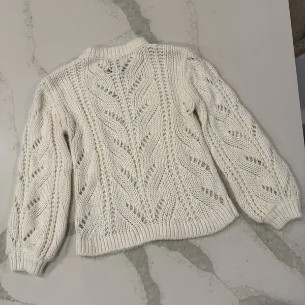 Abercrombie & Fitch Chunky Cable Knit Sweater Balloon Sleeve Womens Medium Ivory - Image 8
