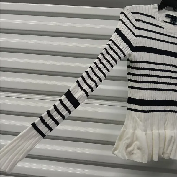 French Connection Crew Neck Peplum Sweater Womens Small Long Sleeve Stretch Knit - Image 8