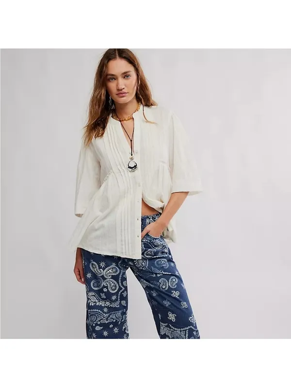 Free People We the Free Willow Button Down Ivory NWT size Small Light Boxy Airy - Image 14