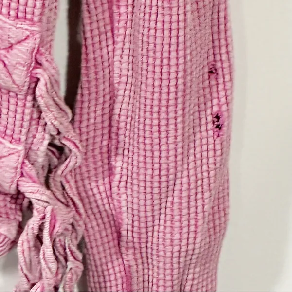 Free People One Women’s Pink Ribbed Long Sleeve Top Size Small - Image 3