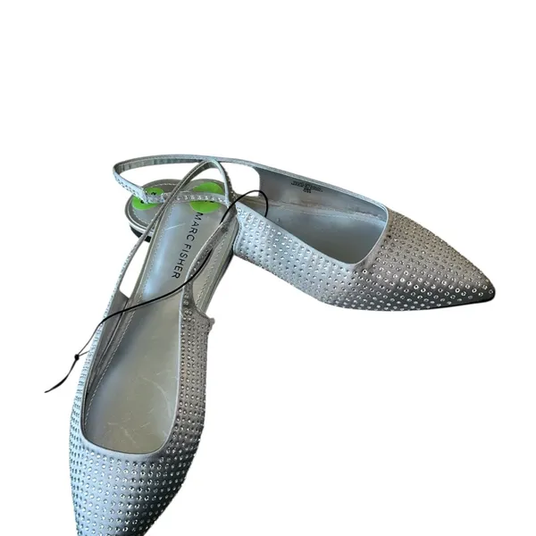 NEW Marc Fisher Silver Studded Rhinestone SlingBack Flat SZ-9.5 - Image 3