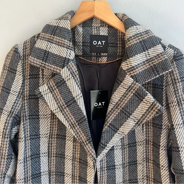 OAT NEW YORK NWT Plaid Fringe Blazer Tweed Cropped Jacket Size Large - Image 3