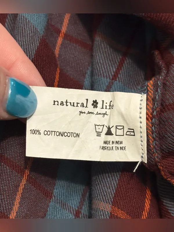 Natural Life size S Plaid Button-Front Shirt Dress in Blue and Brown. NWOT - Image 6