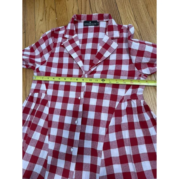 Pomander Place Tuckernuck Scarlett Red Gingham Cotton Button Down Blouse XS‎ - Image 8