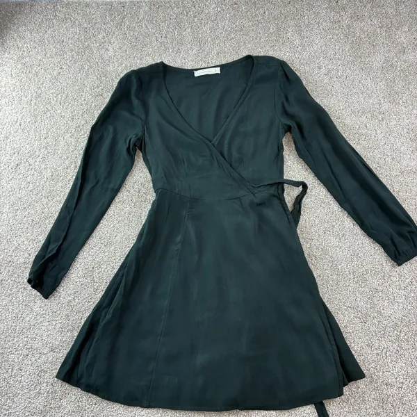 Abercrombie &‎ Fitch Wrap Mini Dress Womens S Green Long Sleeve Romantic Modest - Image 2
