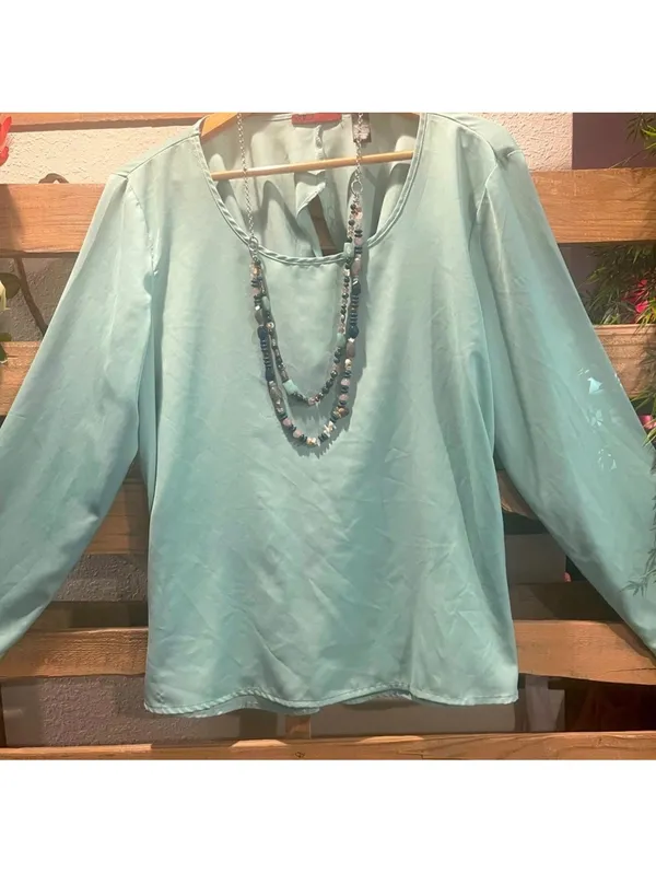 BKE Women's Solid Top with Button Cuffs – Size L - Image 3